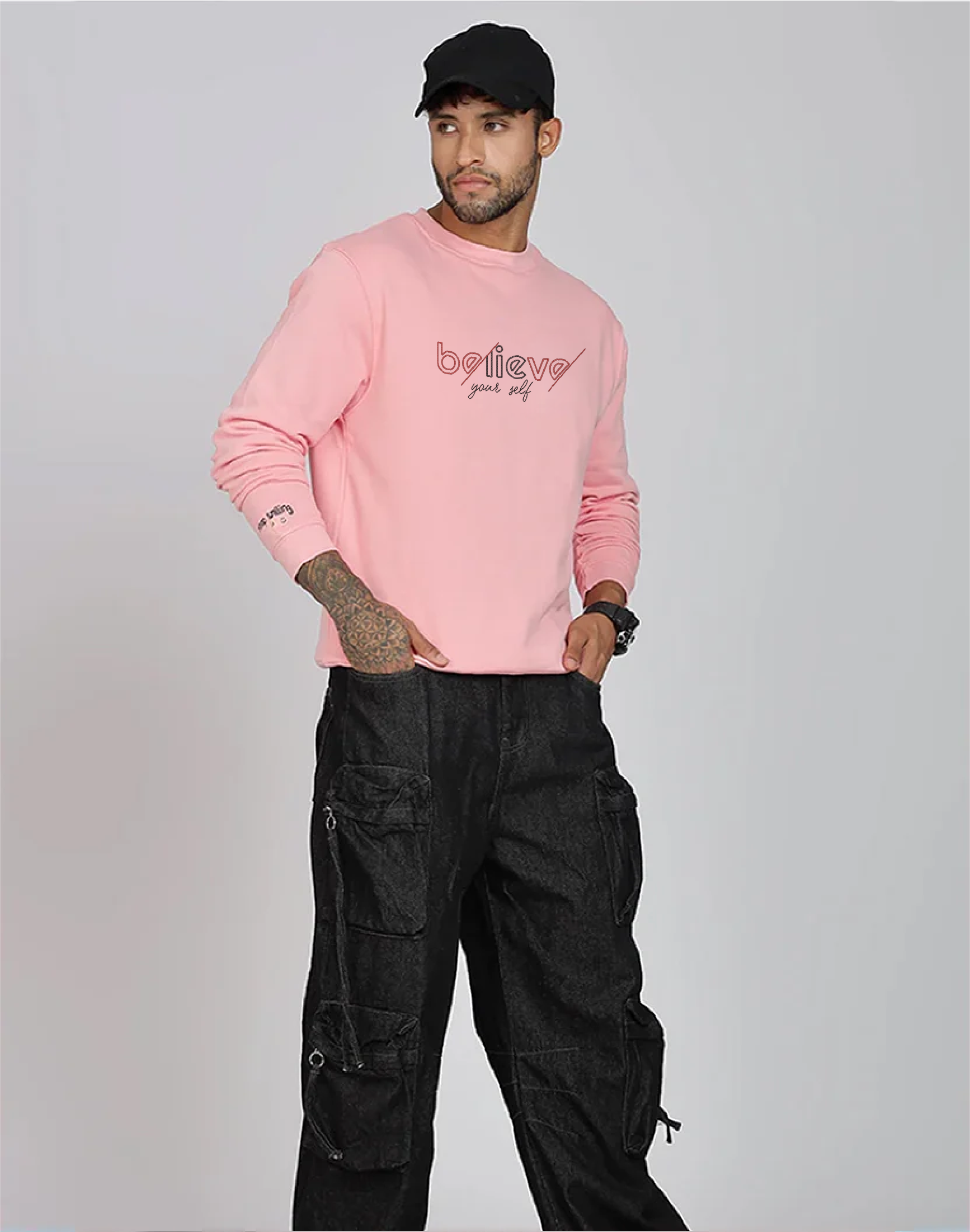 Unisex Premium Oversized Cotton Sweatshirt - Embroidery Believe Your Self