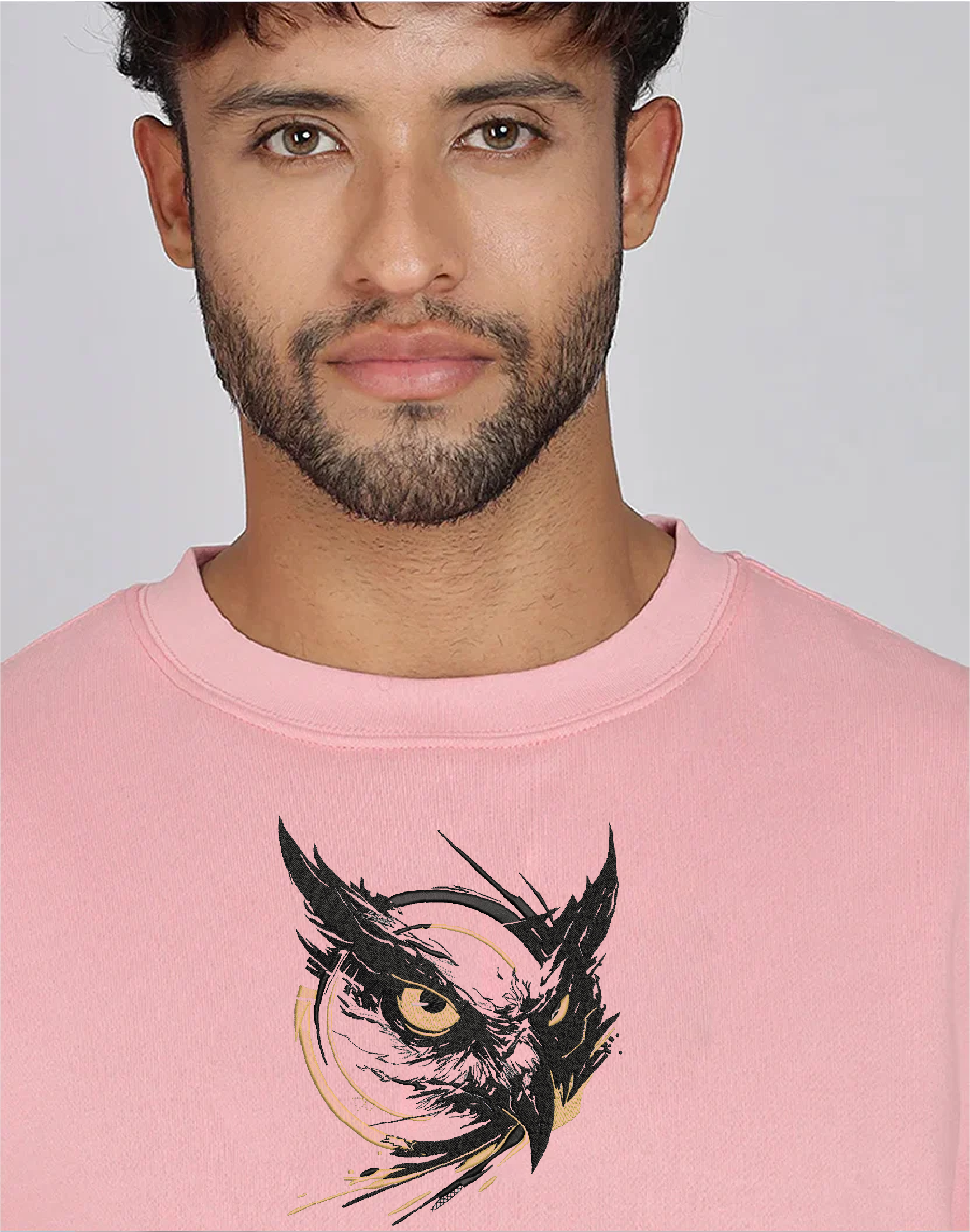Unisex Premium Oversized Cotton Sweatshirt - Embroidery Owl