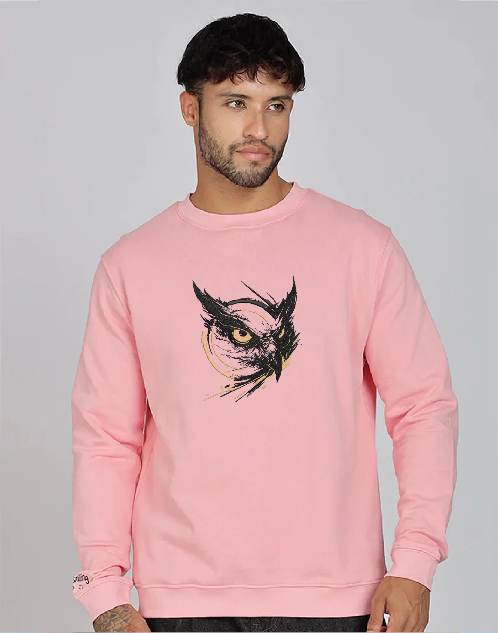 Unisex Premium Oversized Cotton Sweatshirt - Embroidery Owl