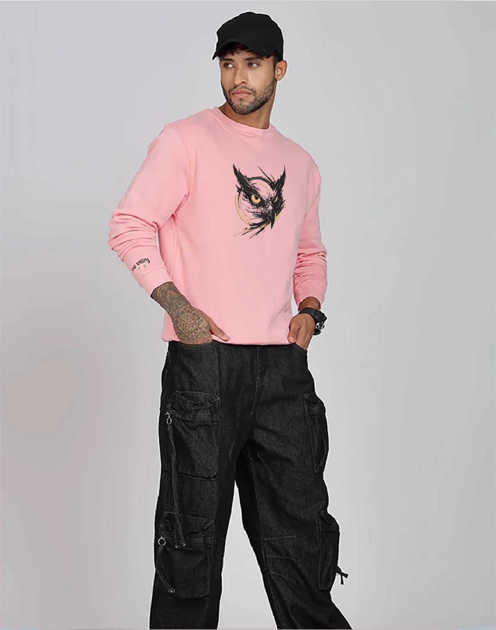 Unisex Premium Oversized Cotton Sweatshirt - Embroidery Owl