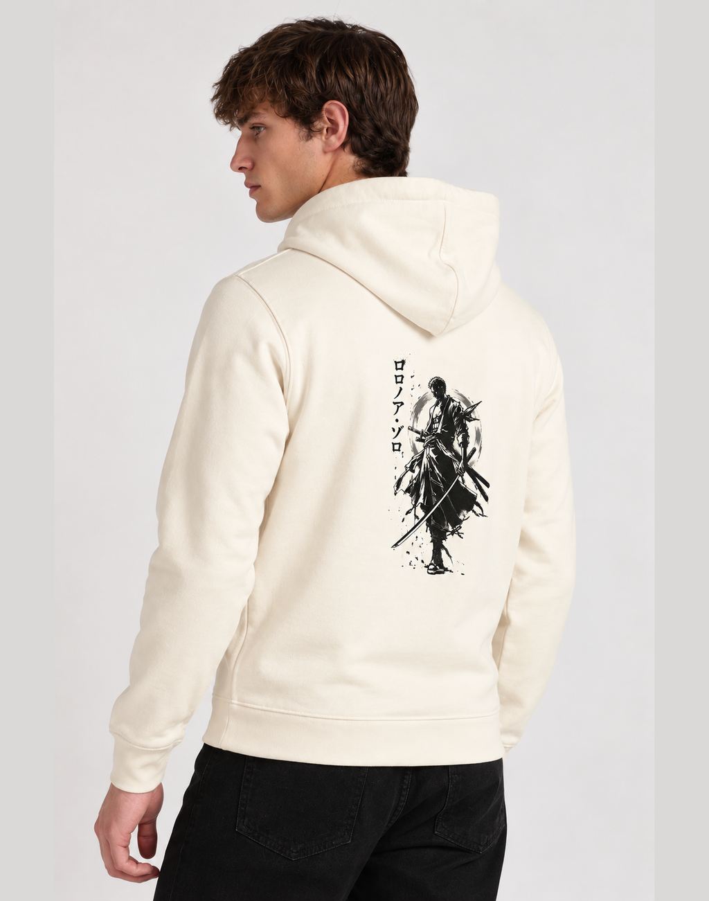 Unisex Premium Oversized Cotton Hoodie-Roronoa Zoro embroidery Anime