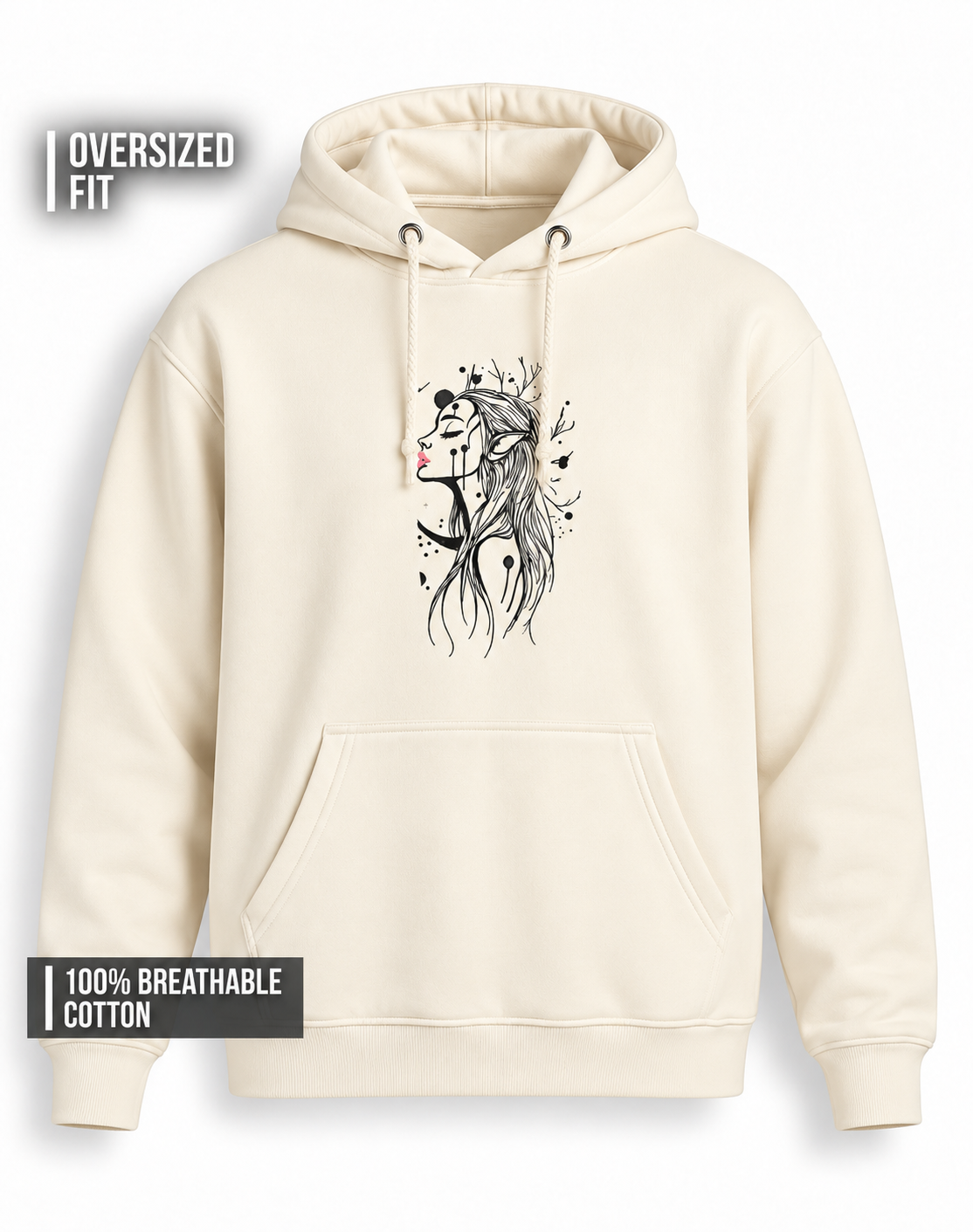 Unisex Premium Oversized Cotton Hoodie - Embroidery Alien girl