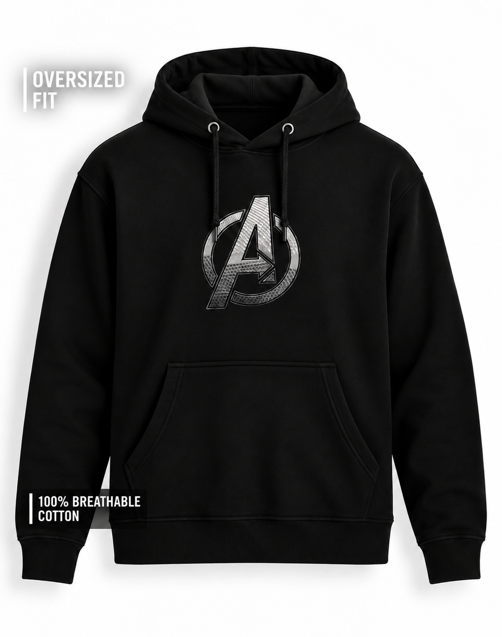 Unisex Premium Oversized Cotton Hoodie - Avenger's logo Embroidery