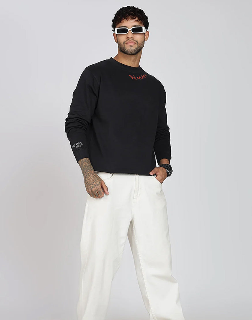 Unisex Premium Oversized Cotton Sweatshirt - Embroidery Fearless