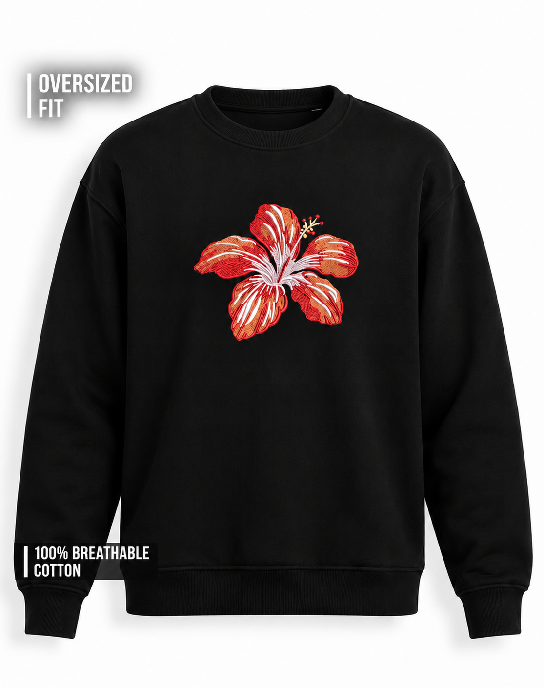 Unisex Premium Oversized Cotton Sweatshirt - Beach flower Embroidery