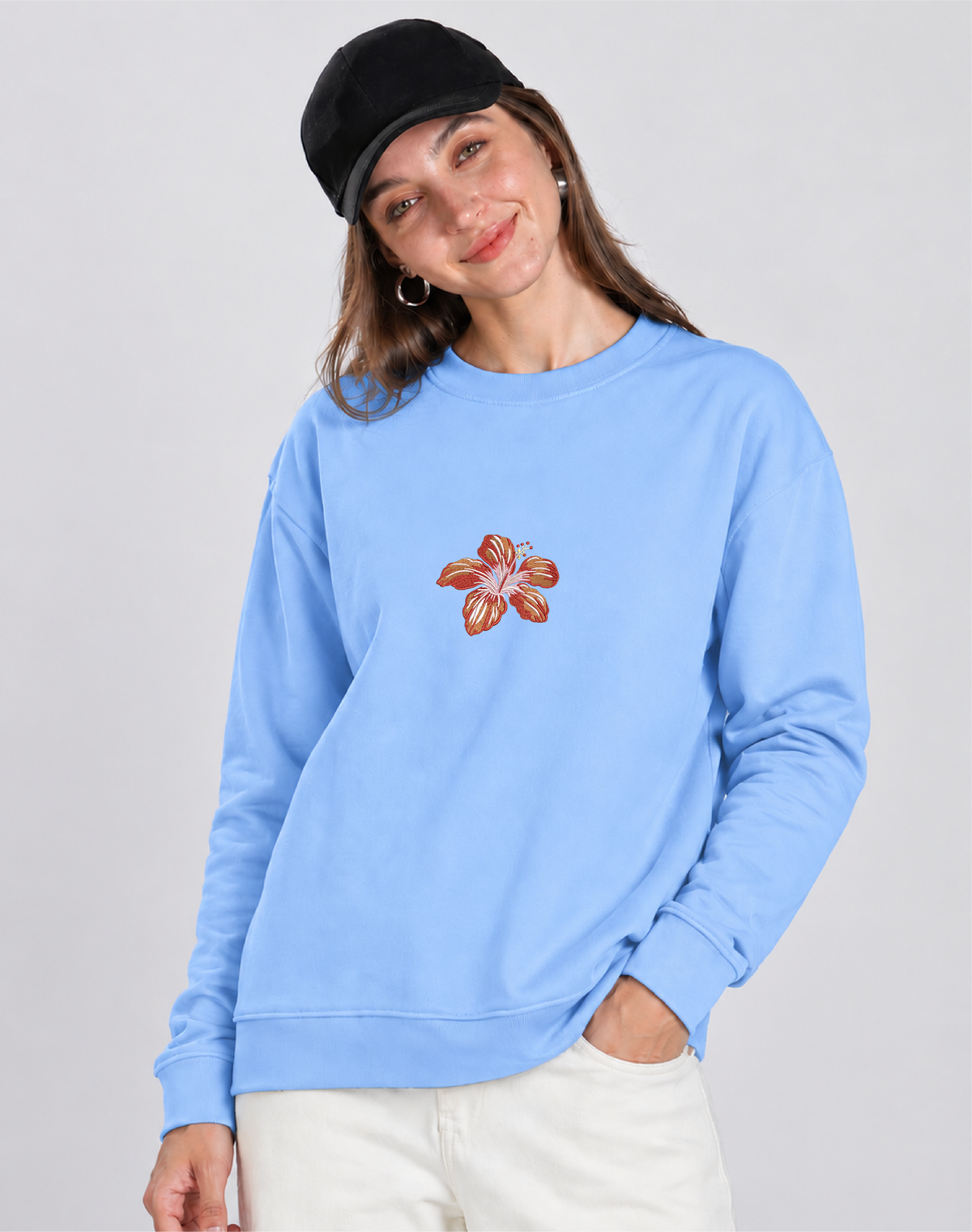 Unisex Premium Oversized Cotton Sweatshirt - Beach flower Embroidery