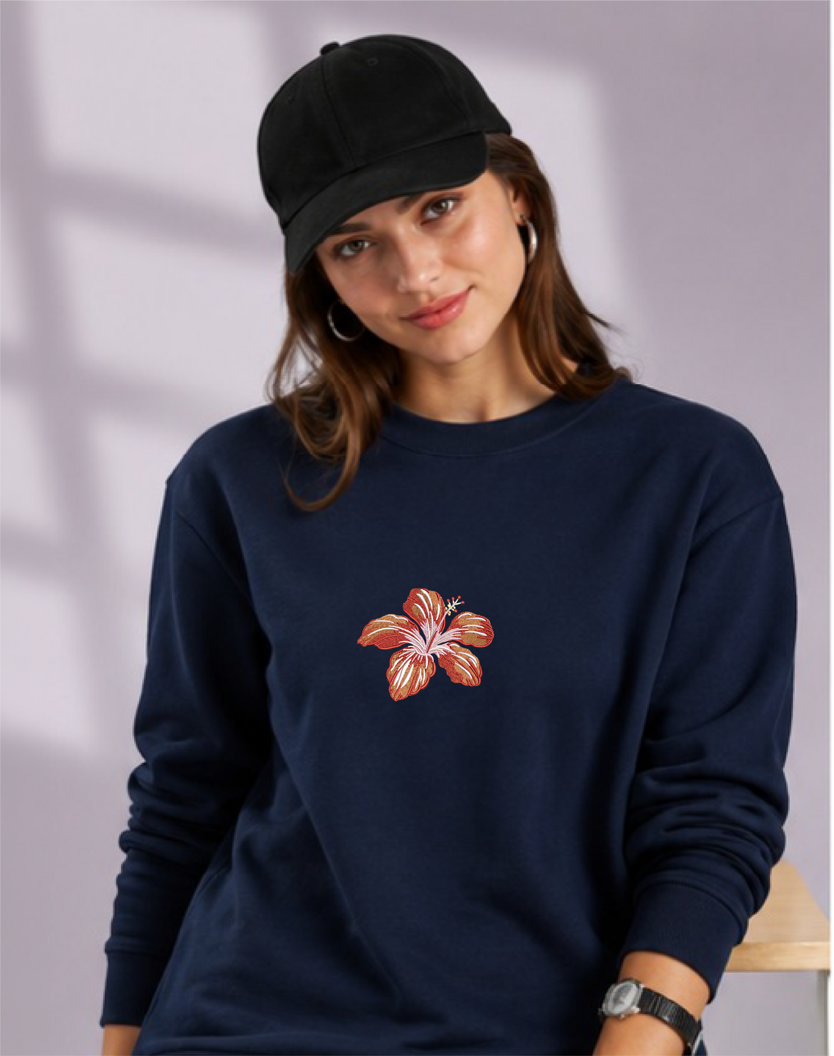 Unisex Premium Oversized Cotton Sweatshirt - Beach flower Embroidery