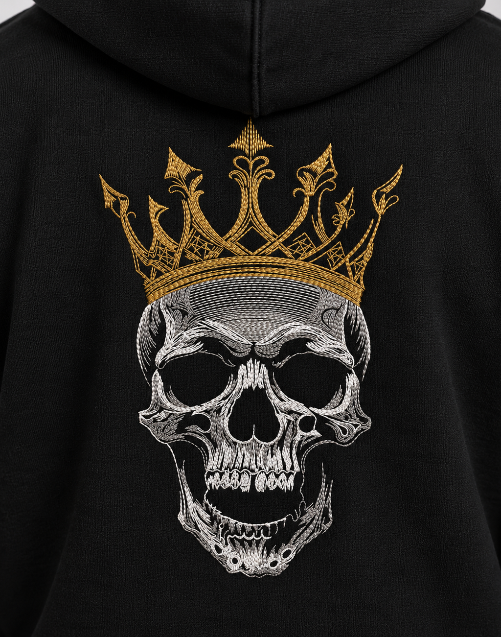 Unisex Premium Oversized Cotton Hoodie -  Halloween big skull Embroidery