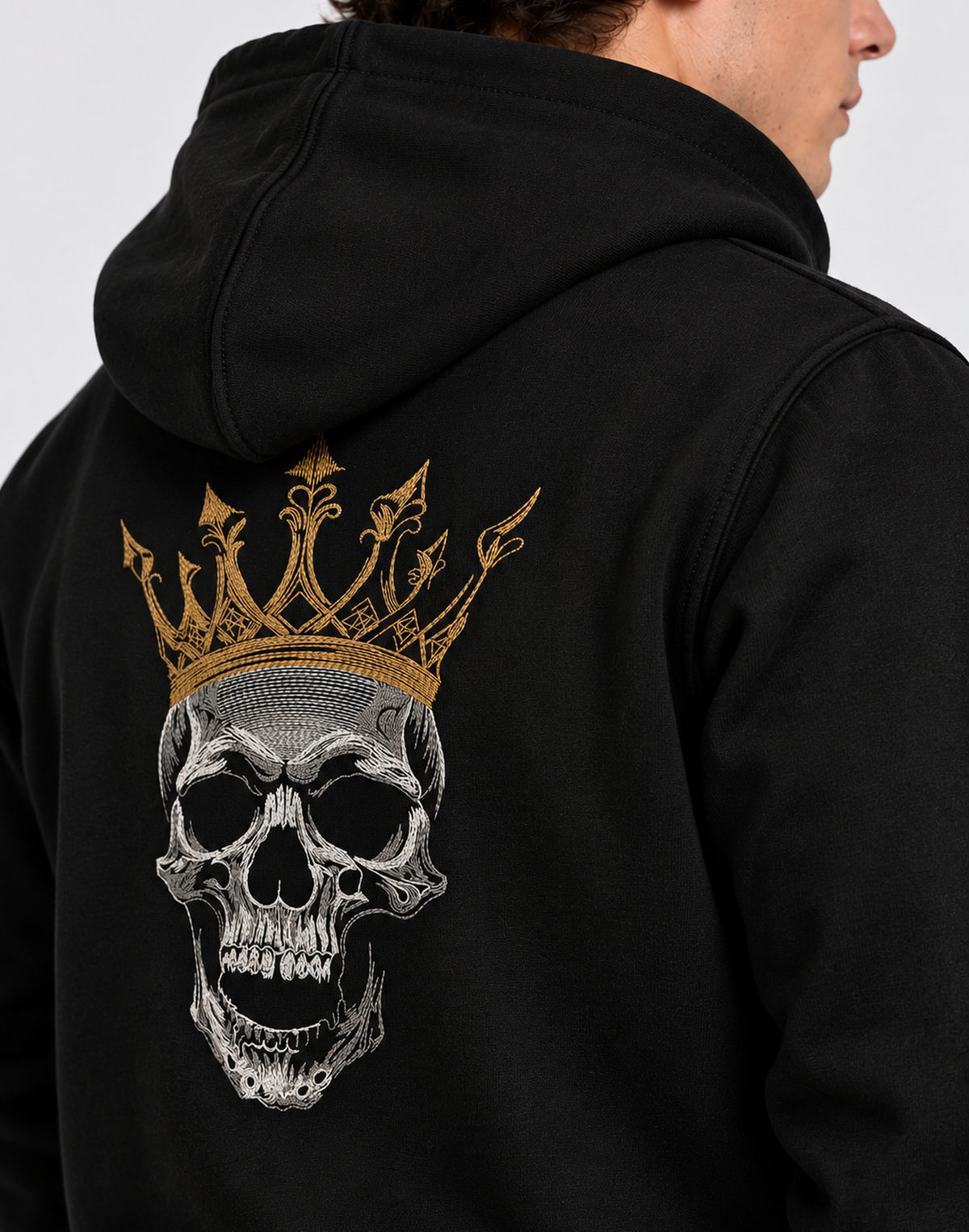 Unisex Premium Oversized Cotton Hoodie -  Halloween big skull Embroidery