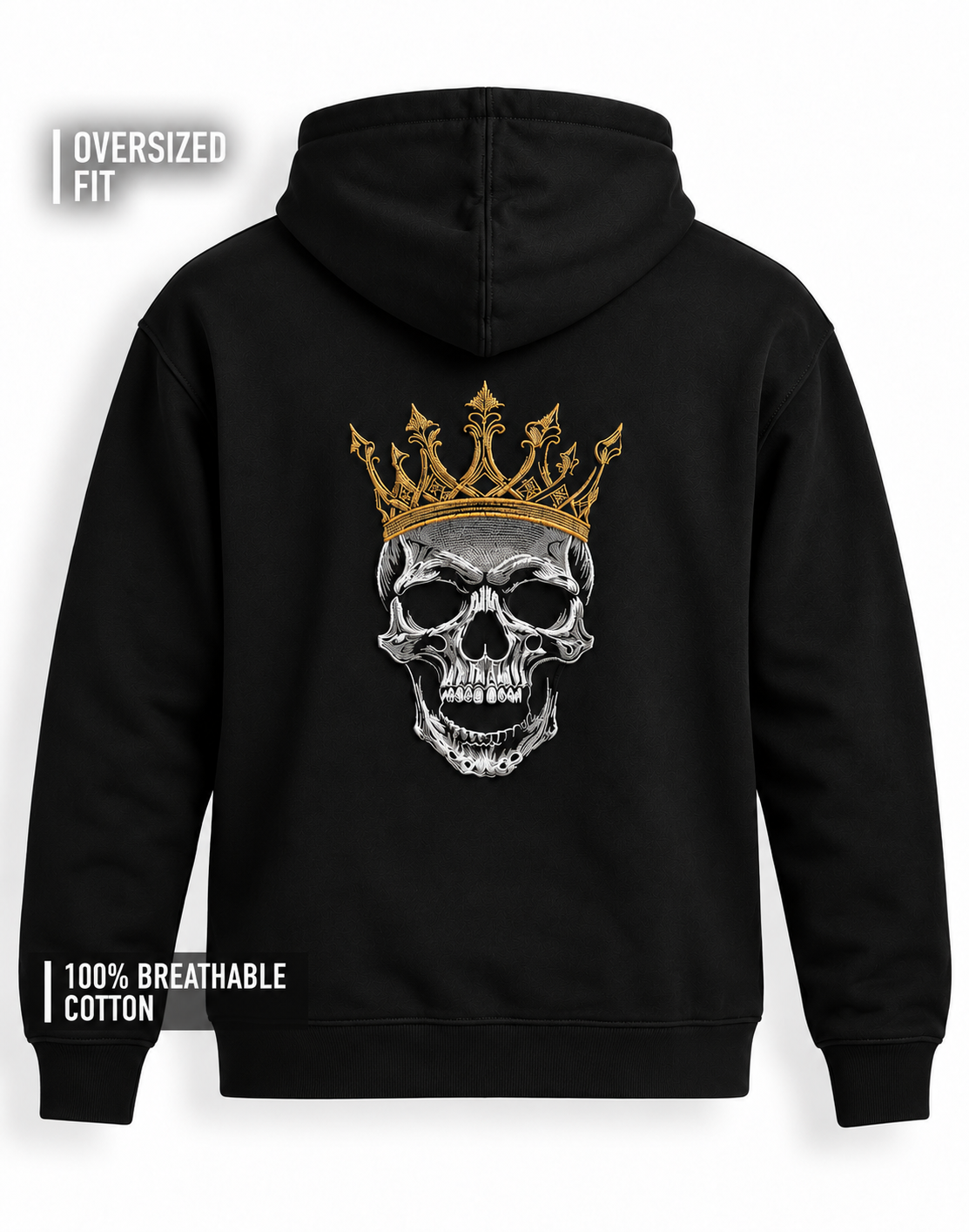 Unisex Premium Oversized Cotton Hoodie -  Halloween big skull Embroidery