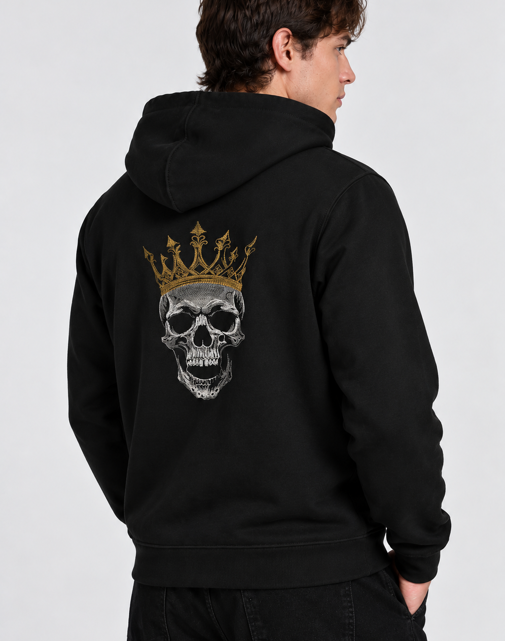 Unisex Premium Oversized Cotton Hoodie -  Halloween big skull Embroidery