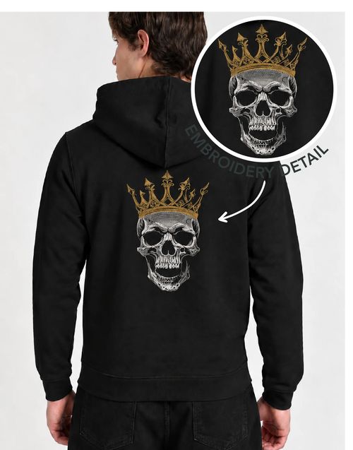 Unisex Premium Oversized Cotton Hoodie -  Halloween big skull Embroidery