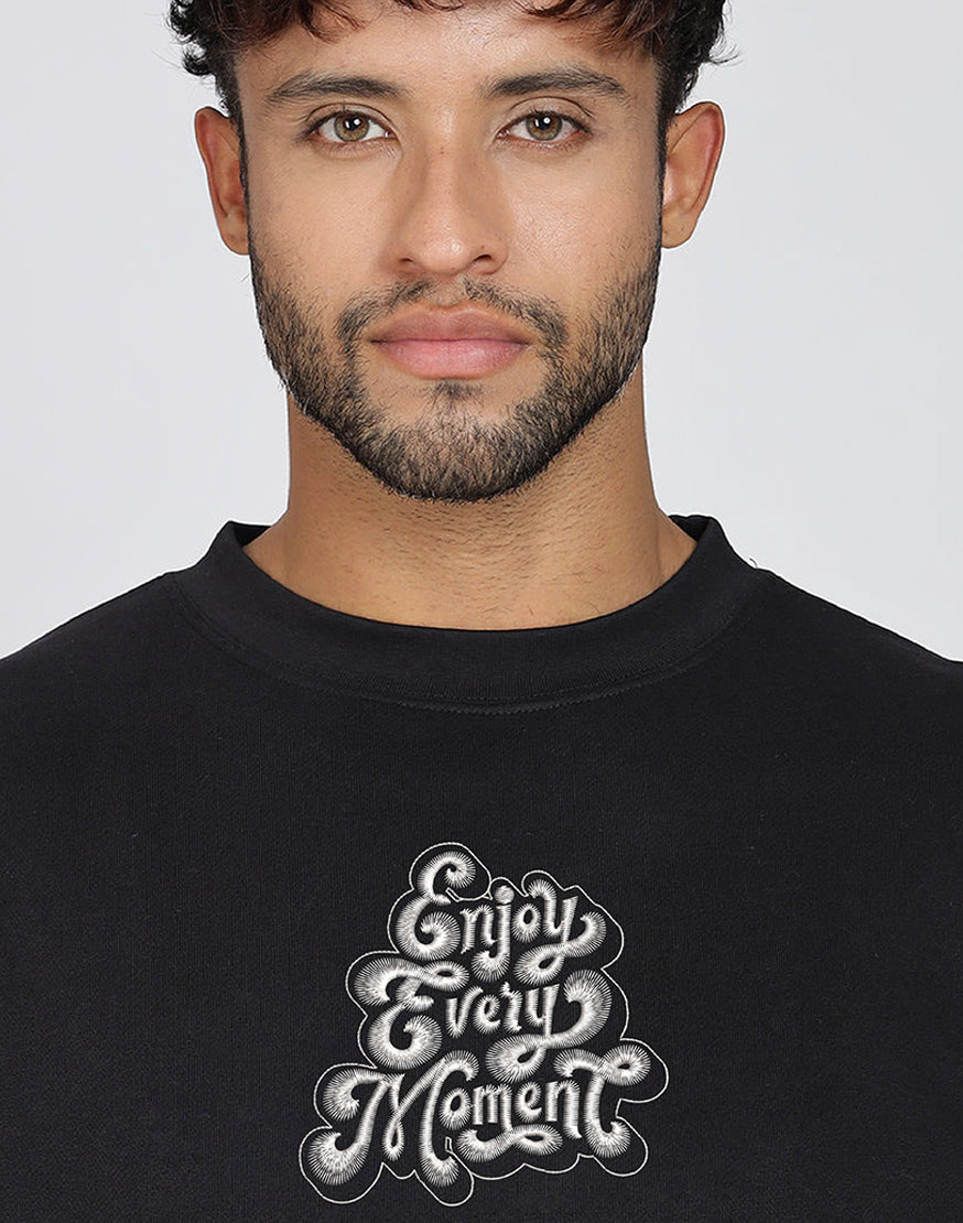 Unisex Premium Oversized Cotton Sweatshirt - Embroidery Enjoy Moment
