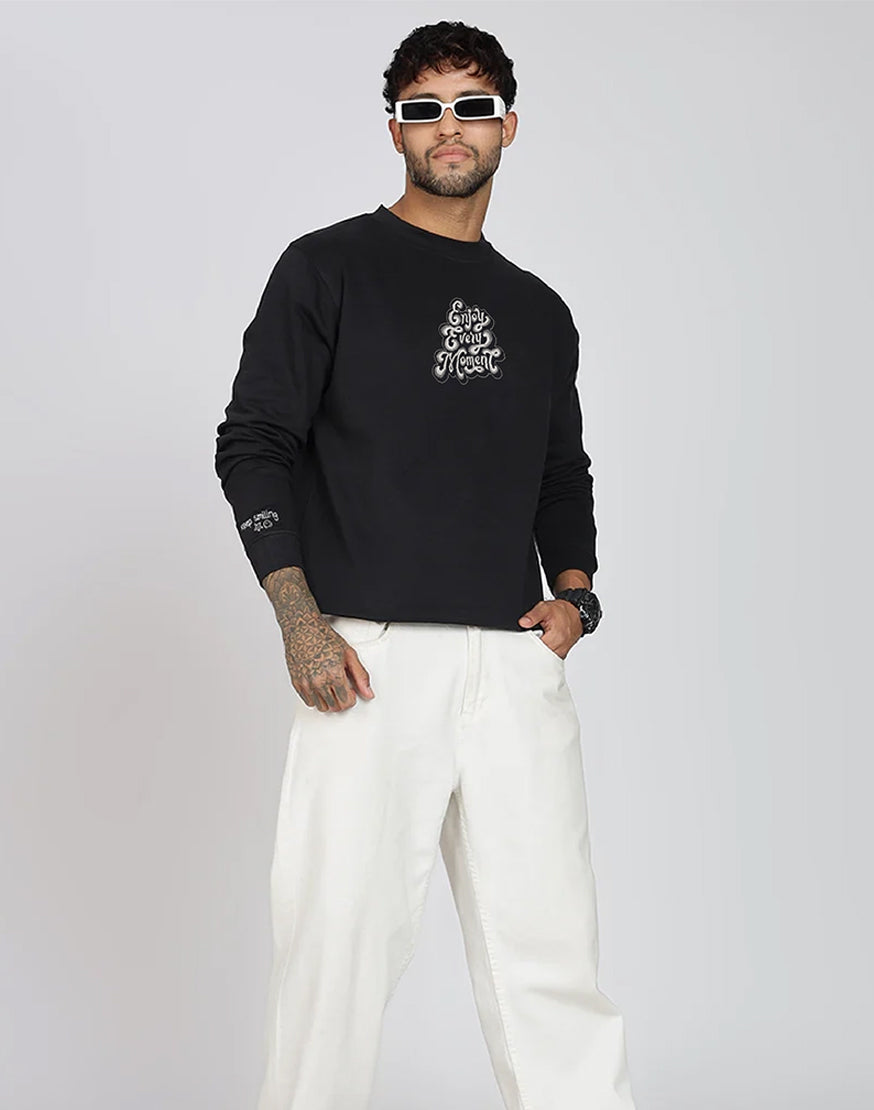 Unisex Premium Oversized Cotton Sweatshirt - Embroidery Enjoy Moment
