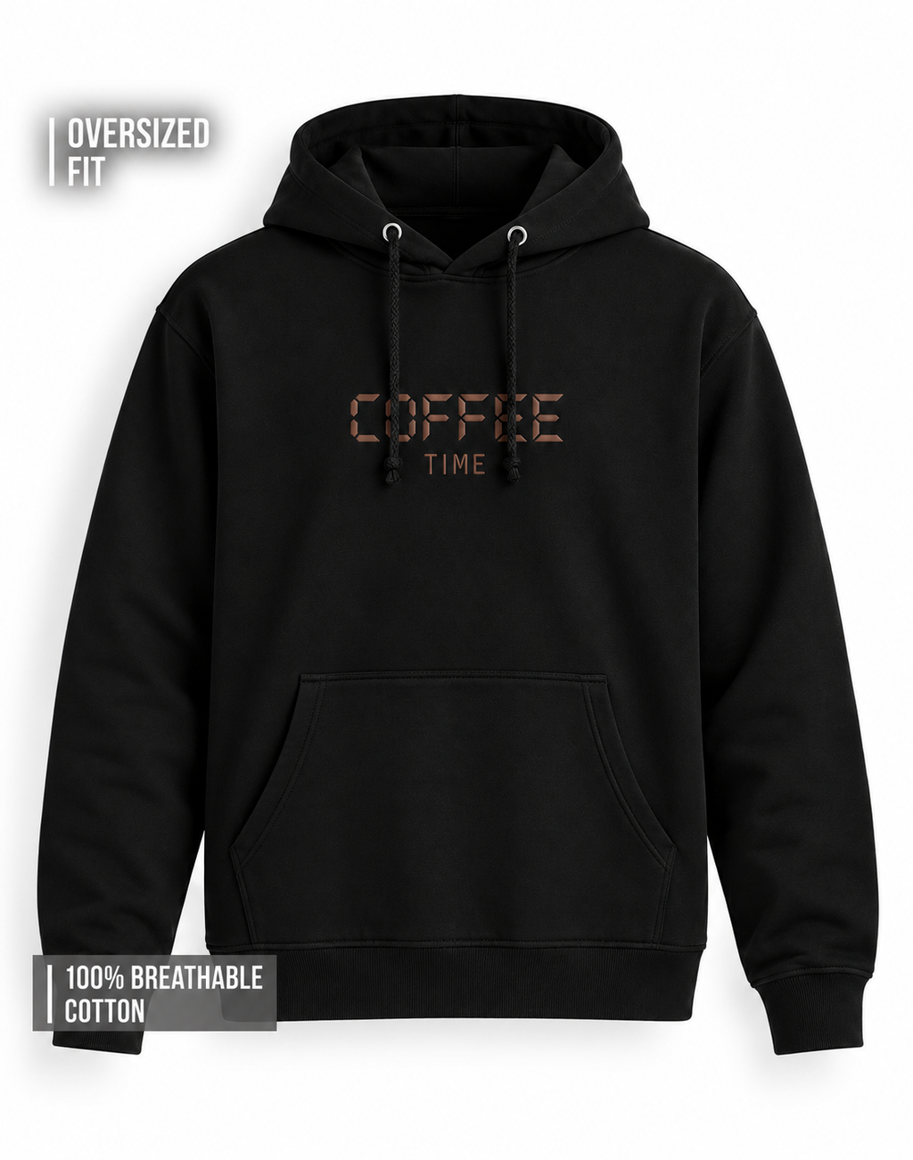 Unisex Premium Oversized Cotton Hoodie - Embroidery Coffee