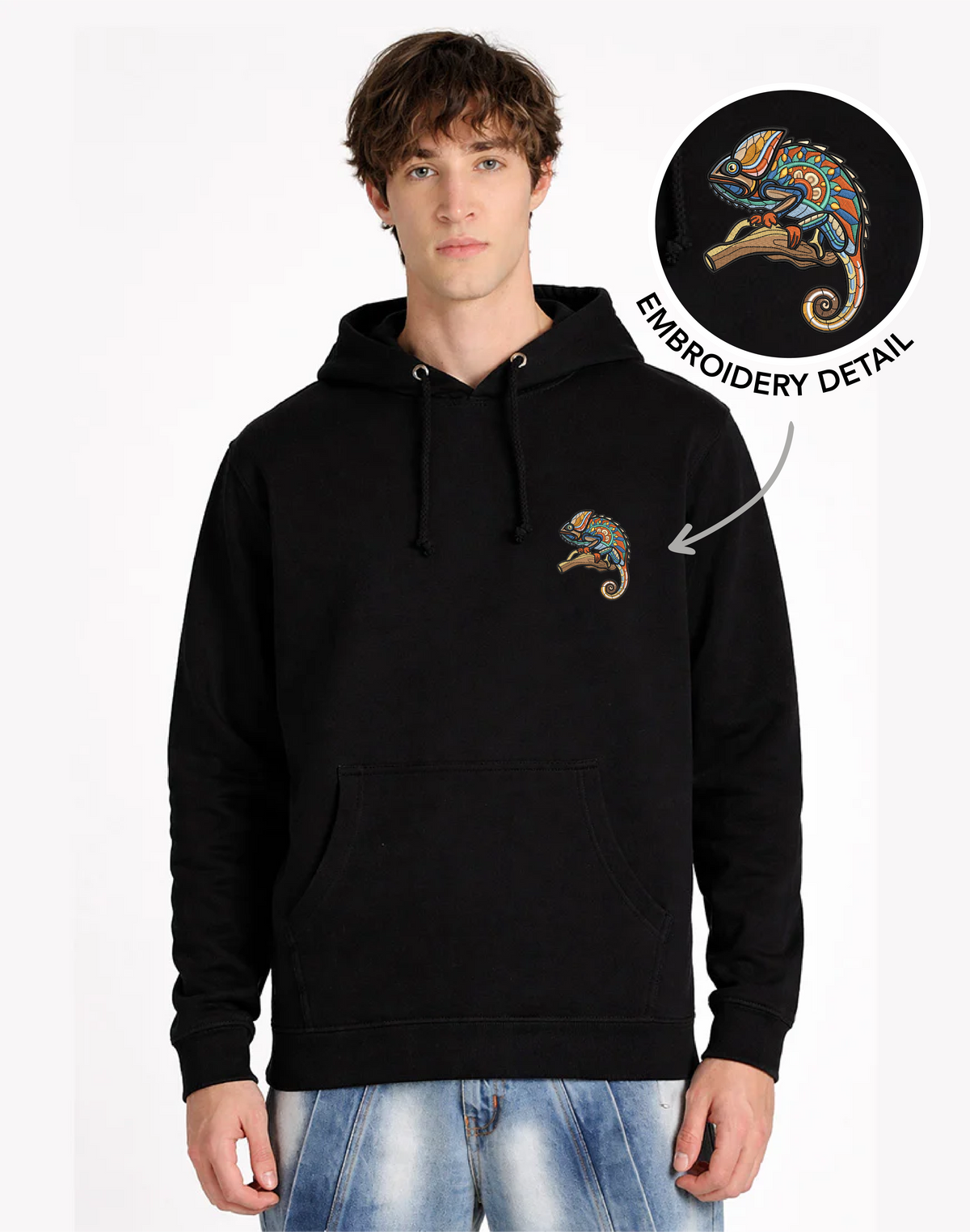 Unisex Premium Oversized Cotton Hoodie - chameleon Embroidery
