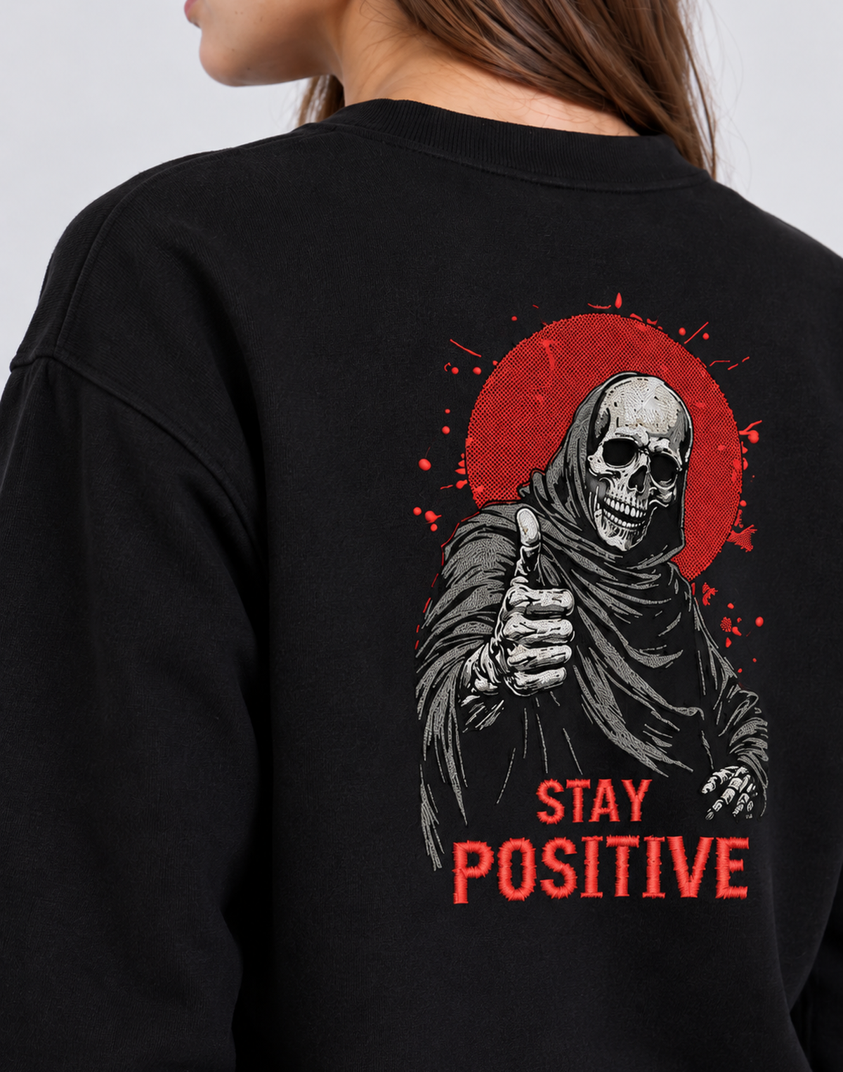 Unisex Premium Oversized Cotton sweatshirt - Skull Stay positive halloween