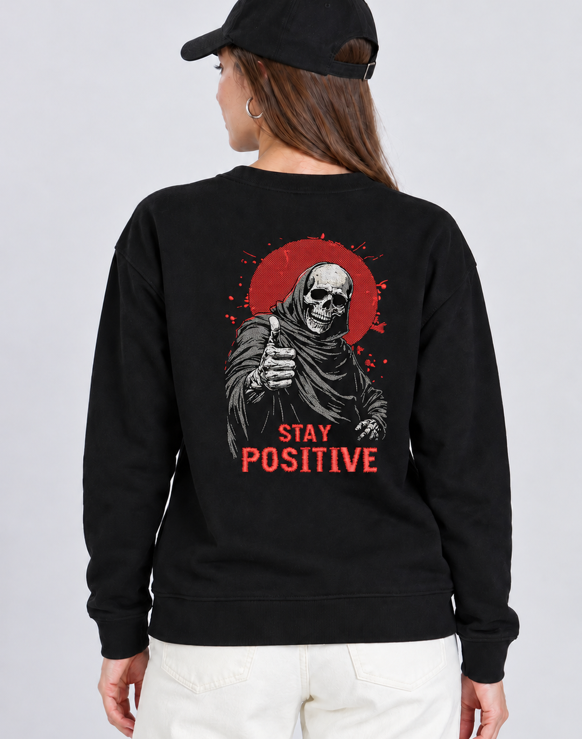 Unisex Premium Oversized Cotton sweatshirt - Skull Stay positive halloween