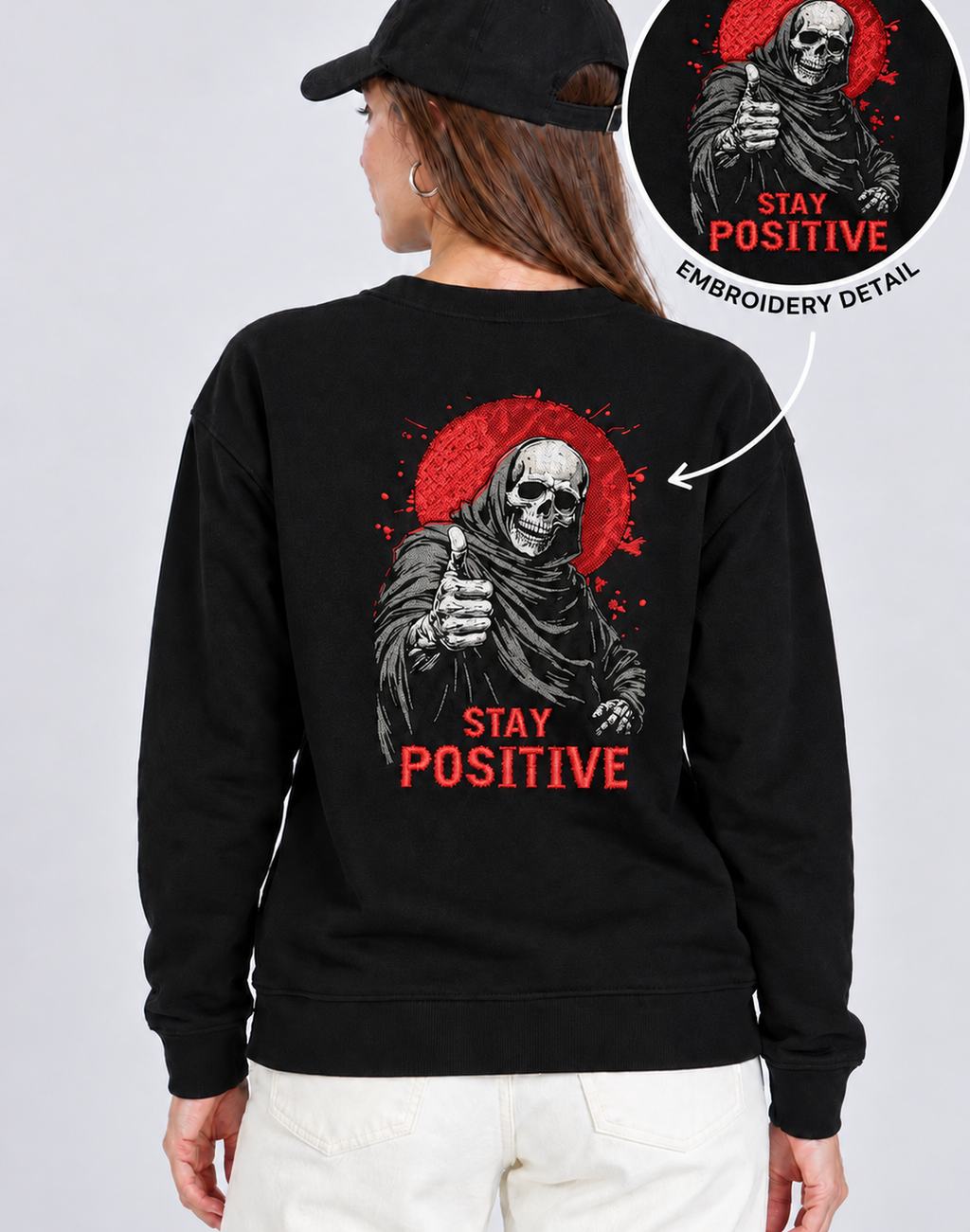 Unisex Premium Oversized Cotton sweatshirt - Skull Stay positive halloween