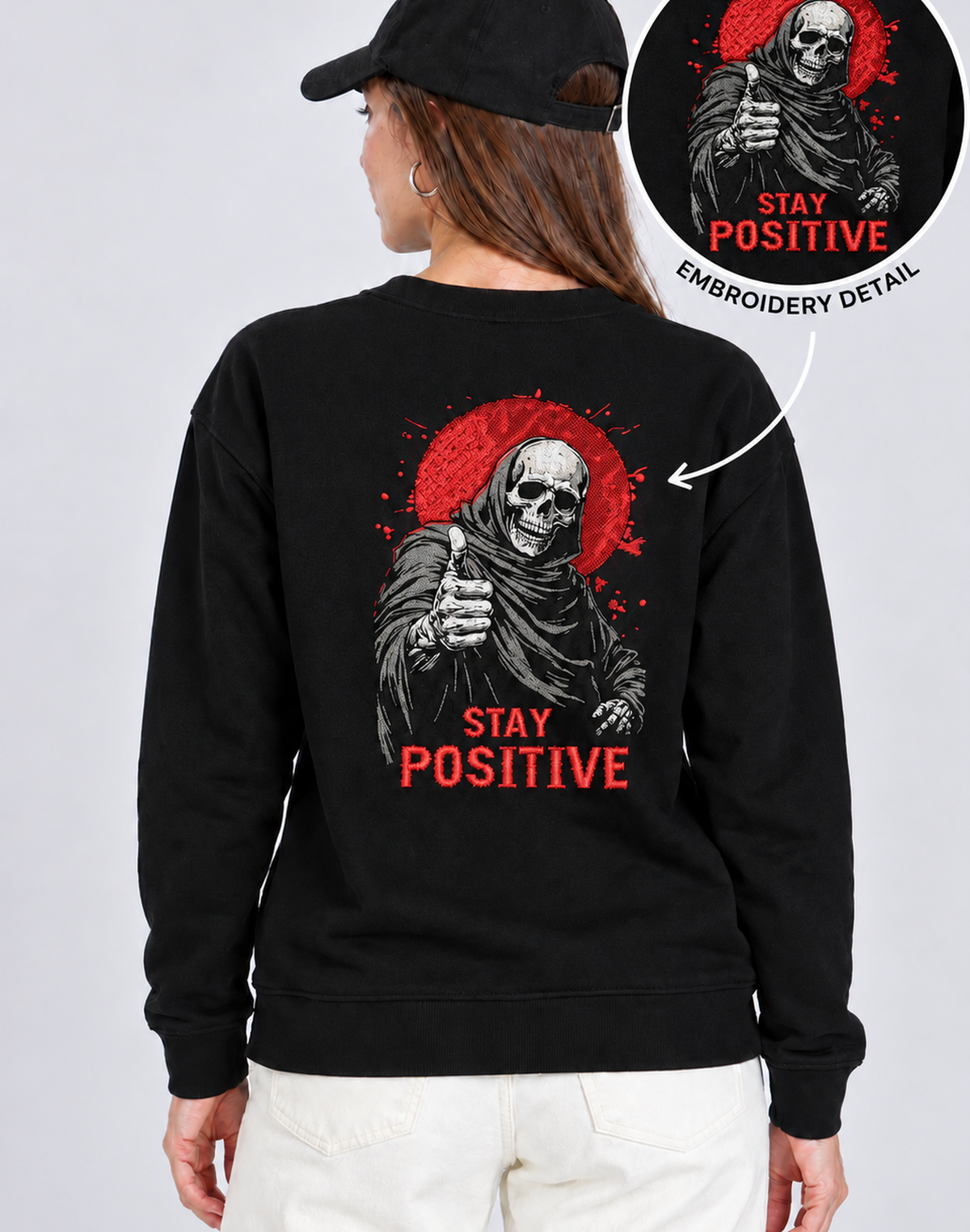 Unisex Premium Oversized Cotton sweatshirt - Skull Stay positive halloween