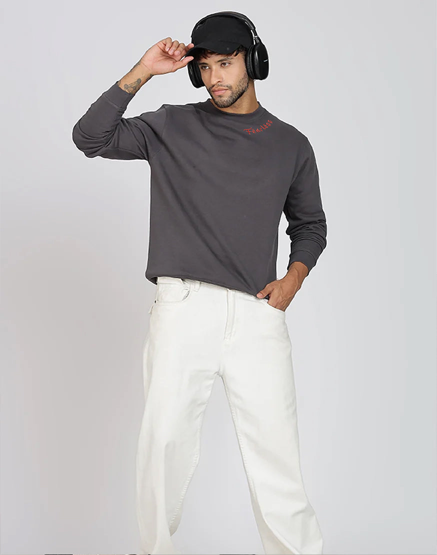 Unisex Premium Oversized Cotton Sweatshirt - Embroidery Fearless
