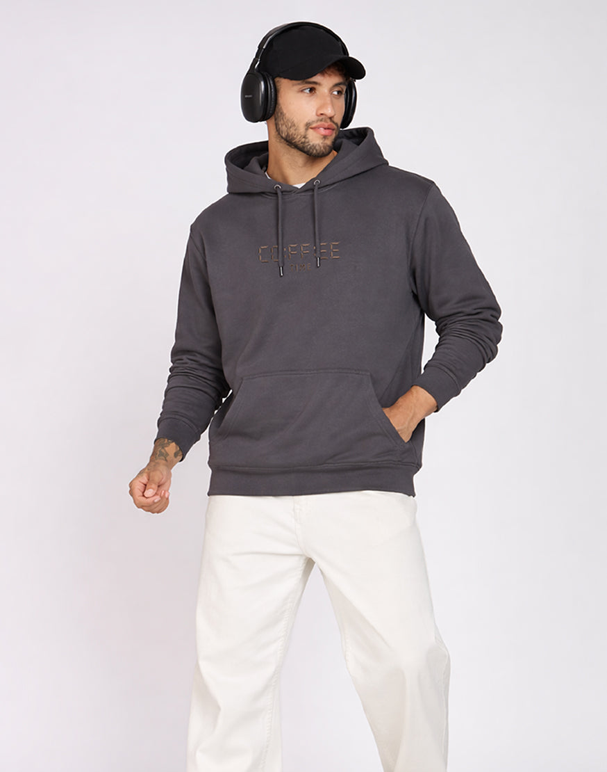 Unisex Premium Oversized Cotton Hoodie - Embroidery Coffee