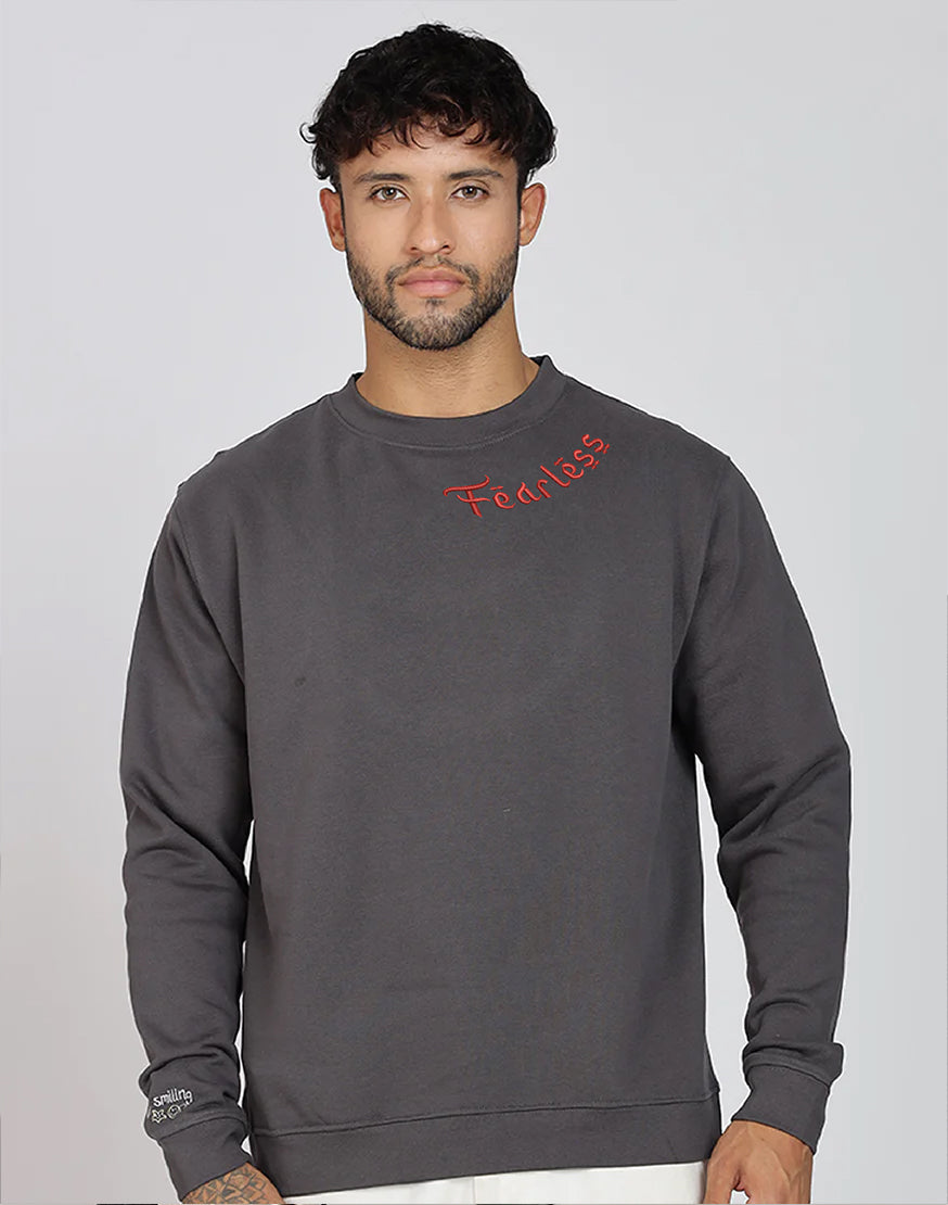 Unisex Premium Oversized Cotton Sweatshirt - Embroidery Fearless