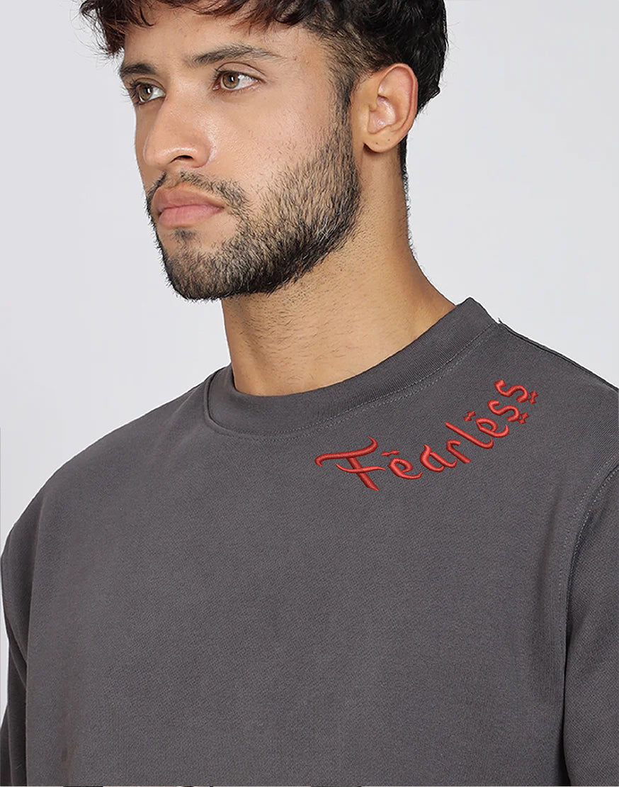 Unisex Premium Oversized Cotton Sweatshirt - Embroidery Fearless