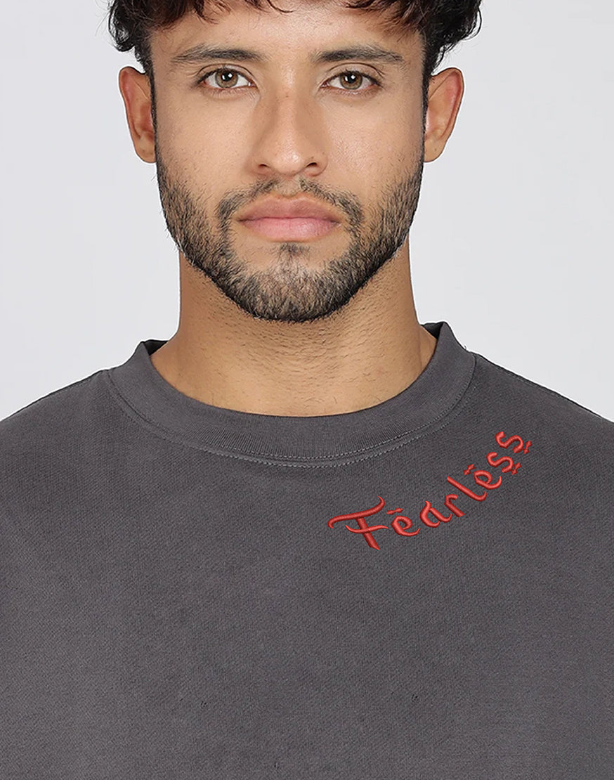 Unisex Premium Oversized Cotton Sweatshirt - Embroidery Fearless
