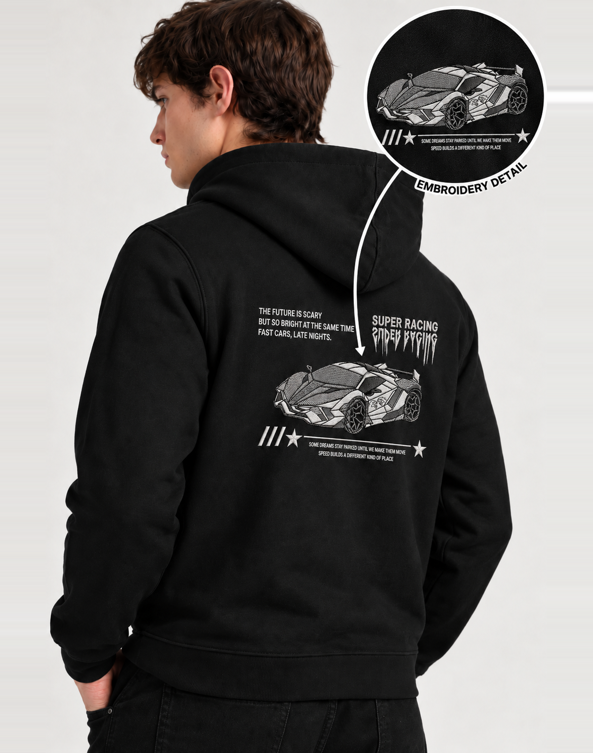 Unisex Premium Oversized Cotton Hoodie - Car Embroidery