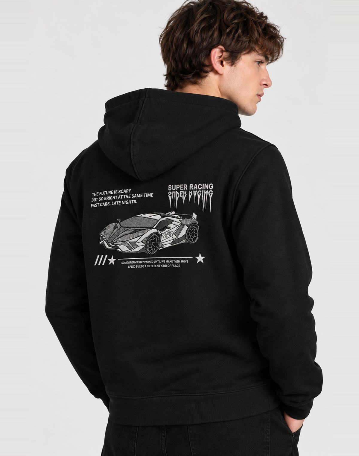 Unisex Premium Oversized Cotton Hoodie - Car Embroidery