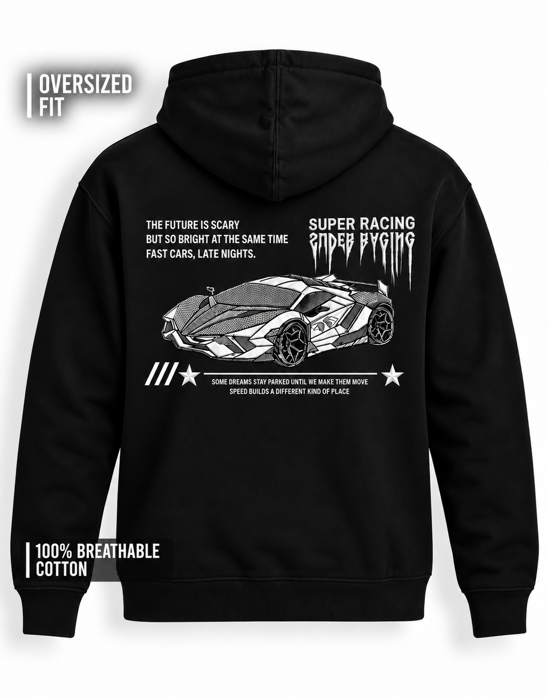 Unisex Premium Oversized Cotton Hoodie - Car Embroidery