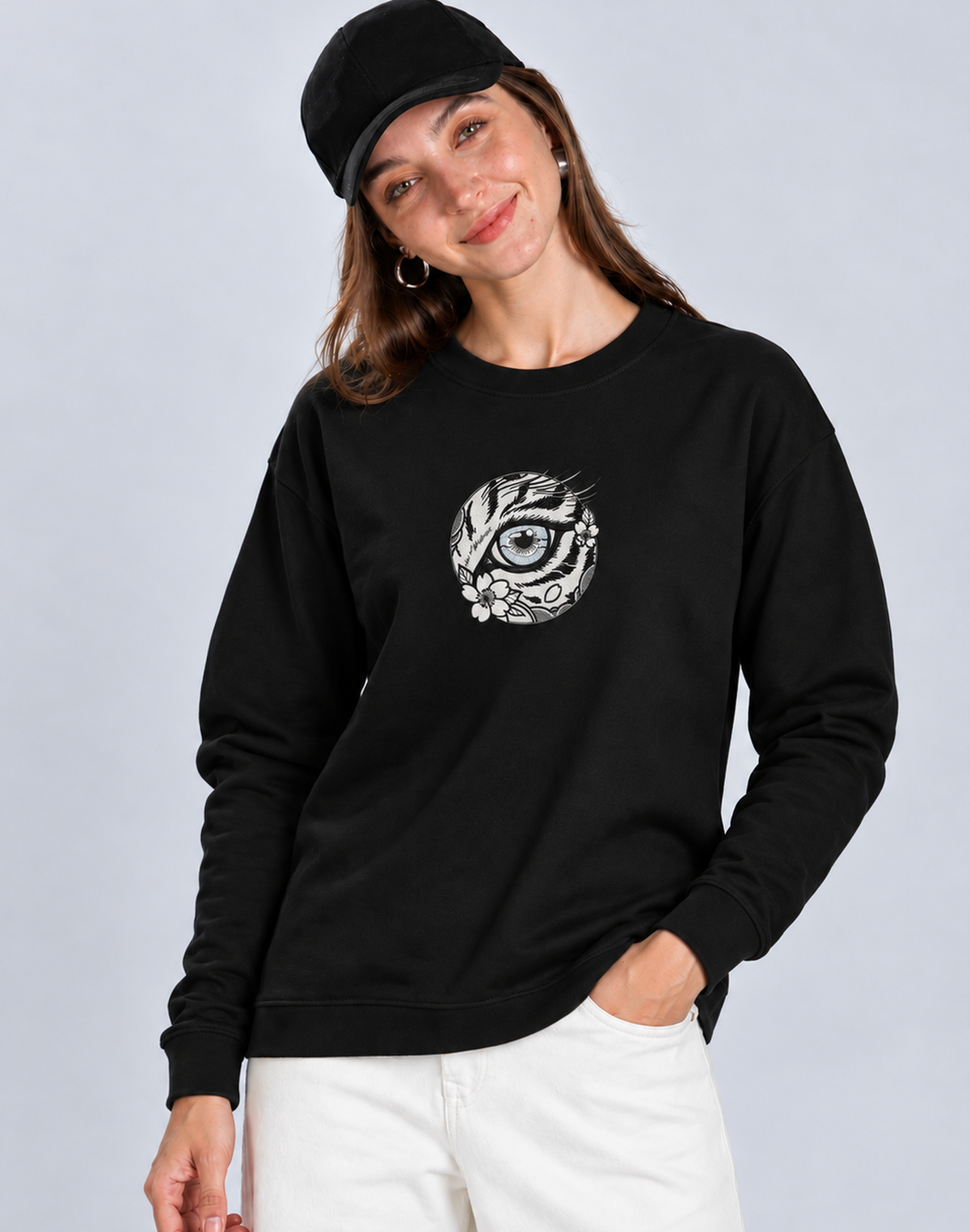 Unisex Premium Oversized Cotton Sweatshirt - Japanese art cat Embroidery