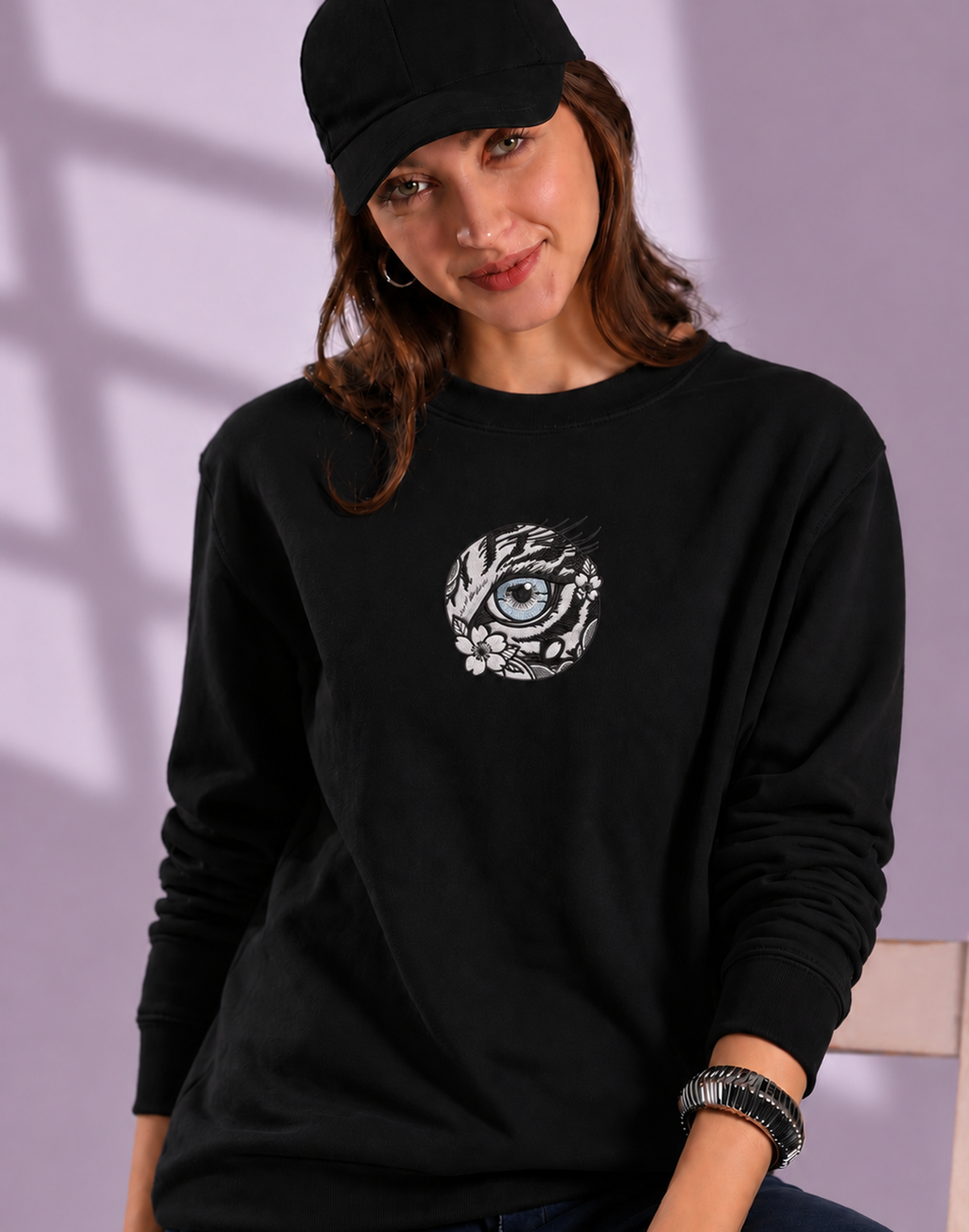 Unisex Premium Oversized Cotton Sweatshirt - Japanese art cat Embroidery