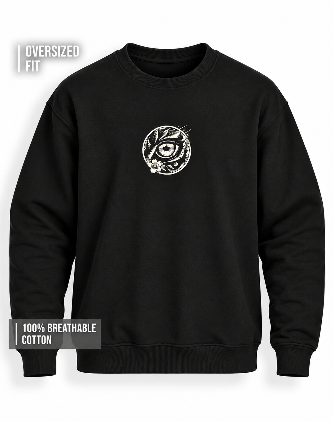Unisex Premium Oversized Cotton Sweatshirt - Japanese art cat Embroidery