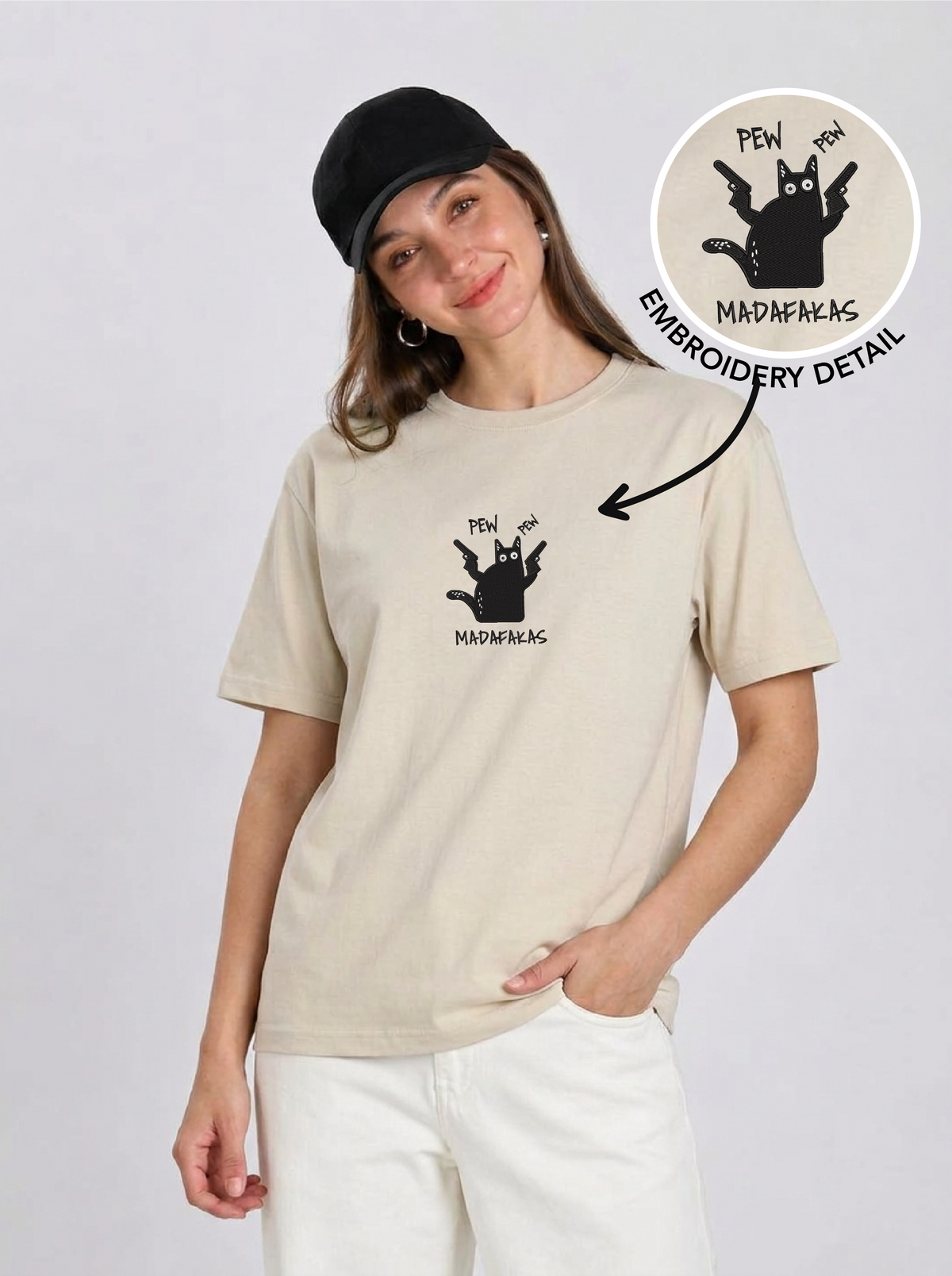 Unisex Premium Oversized Cotton T-shirt - Meme Embroidery pew pew