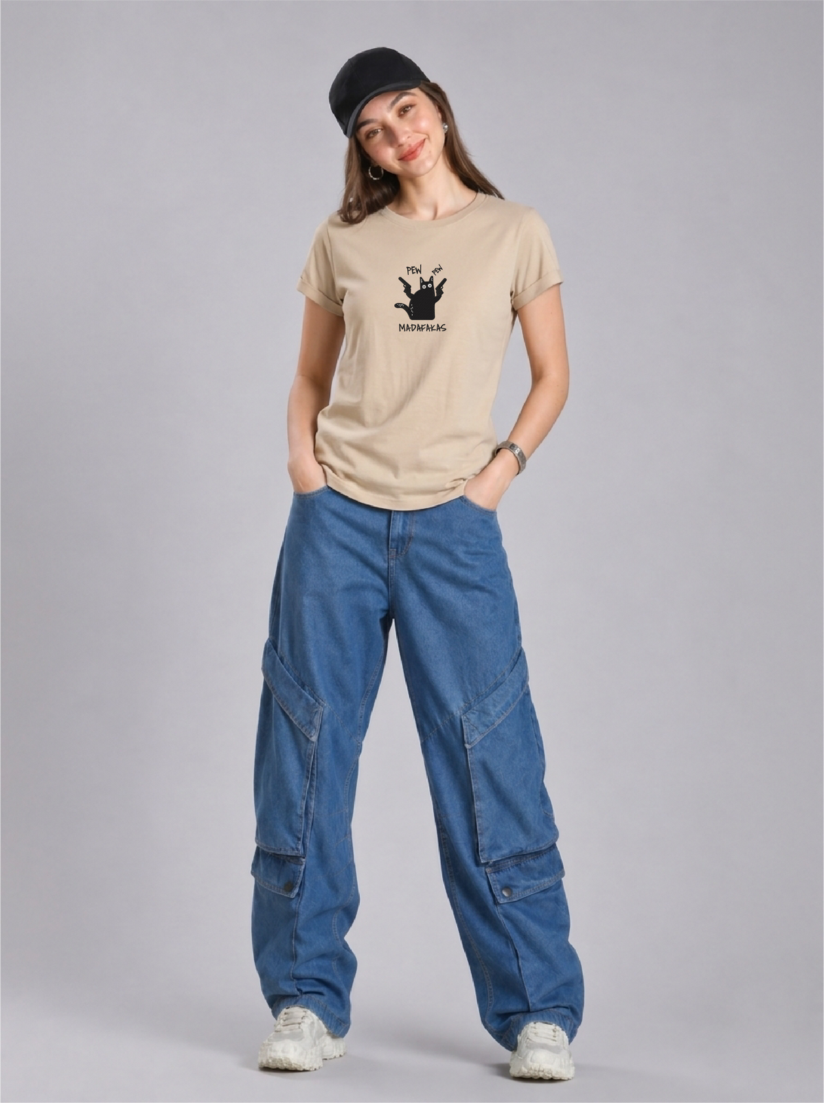 Unisex Premium Oversized Cotton T-shirt - Meme Embroidery pew pew