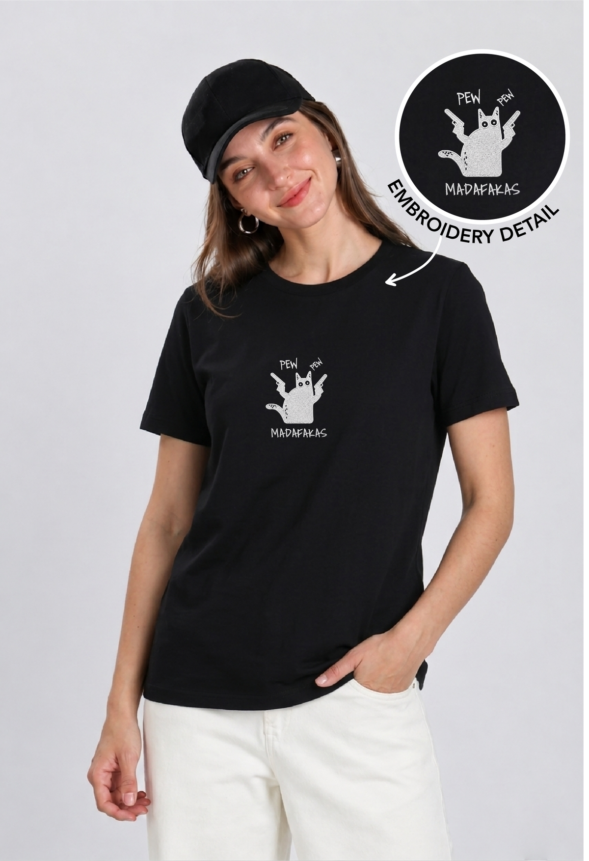 Unisex Premium Oversized Cotton T-shirt - Meme Embroidery pew pew