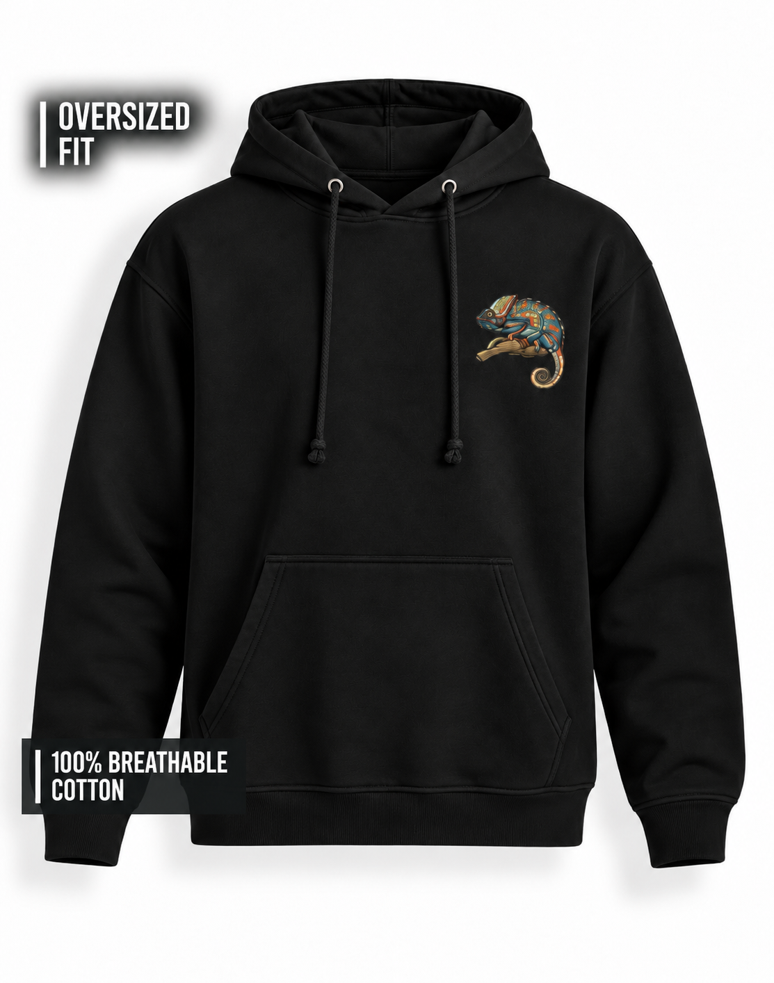 Unisex Premium Oversized Cotton Hoodie - chameleon Embroidery