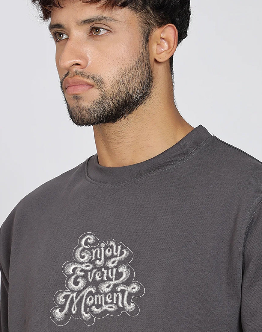 Unisex Premium Oversized Cotton Sweatshirt - Embroidery Enjoy Moment