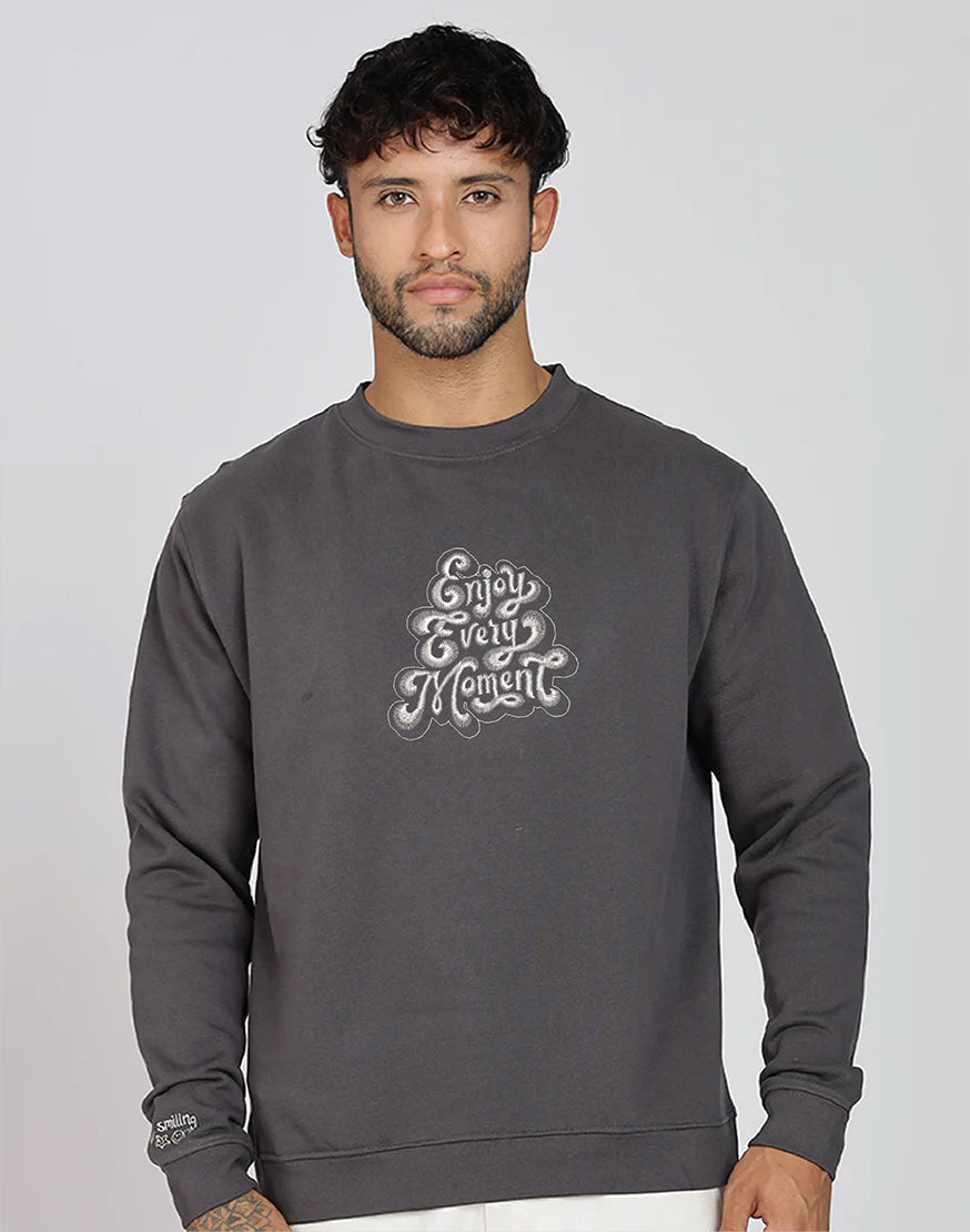 Unisex Premium Oversized Cotton Sweatshirt - Embroidery Enjoy Moment