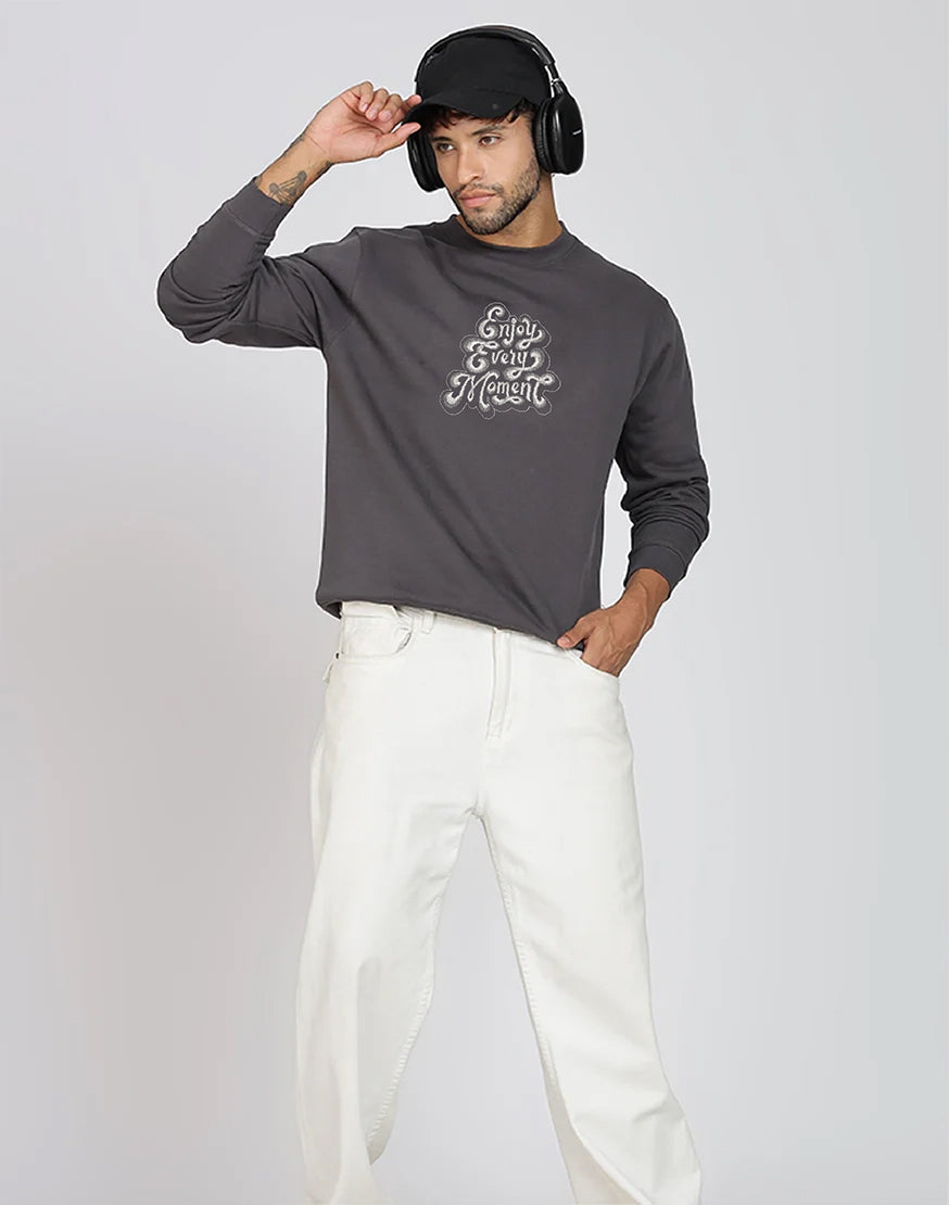 Unisex Premium Oversized Cotton Sweatshirt - Embroidery Enjoy Moment