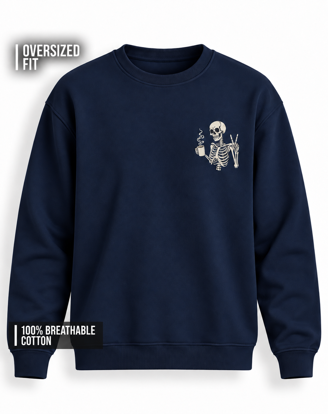 Unisex Premium Oversized Cotton Sweatshirt - Skull halloween Embroidery