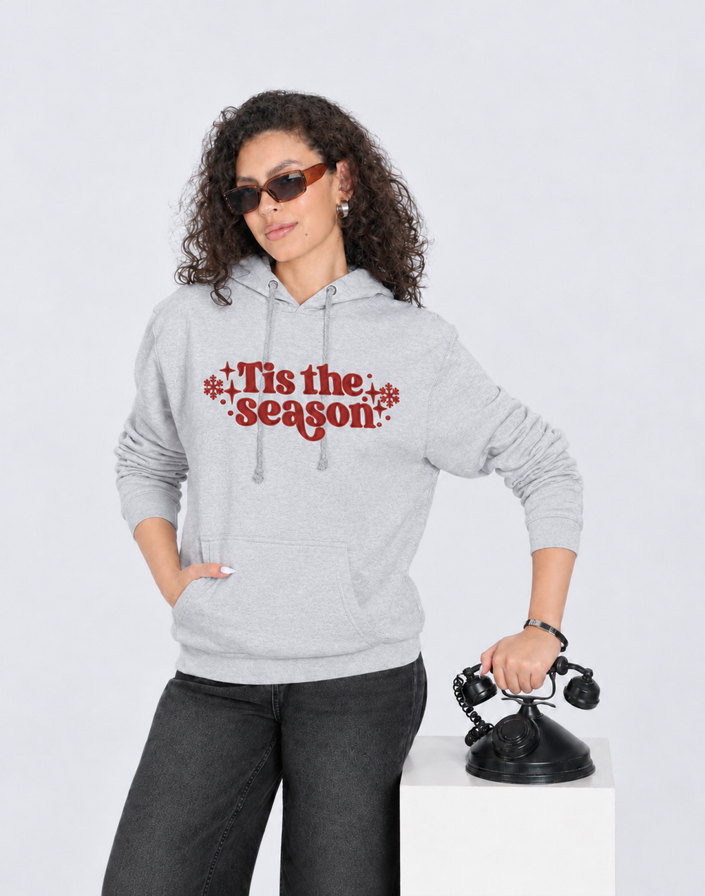 Unisex Premium Oversized Cotton Hoodie - Christmas Embroidery tis the season