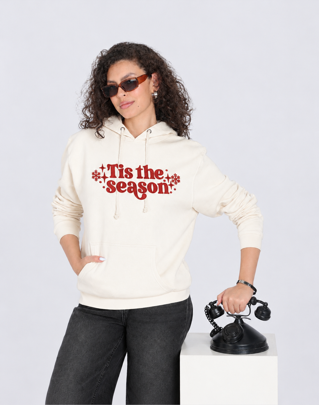 Unisex Premium Oversized Cotton Hoodie - Christmas Embroidery tis the season