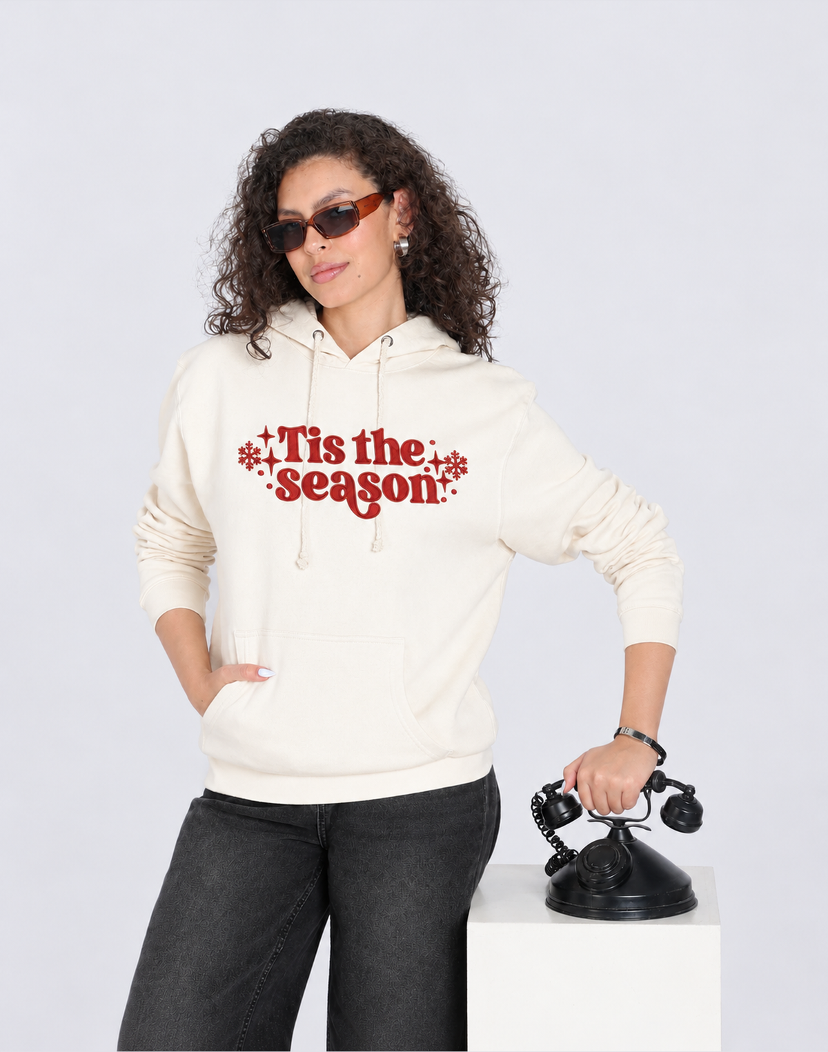 Unisex Premium Oversized Cotton Hoodie - Christmas Embroidery tis the season
