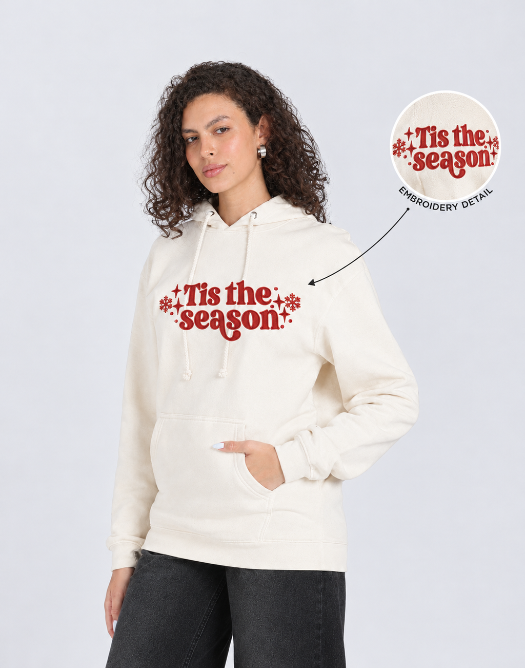 Unisex Premium Oversized Cotton Hoodie - Christmas Embroidery tis the season