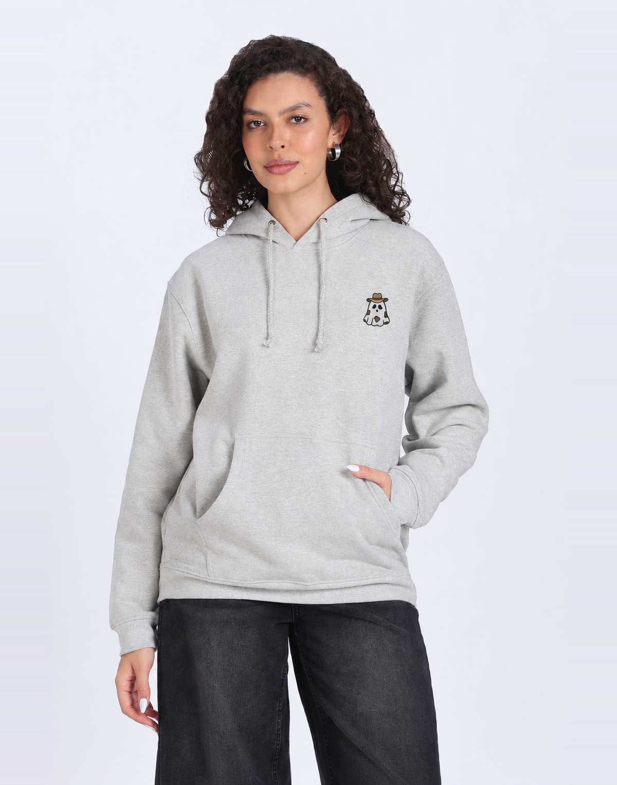 Unisex Premium Oversized Cotton Hoodie - Embroidery cowgirl ghost