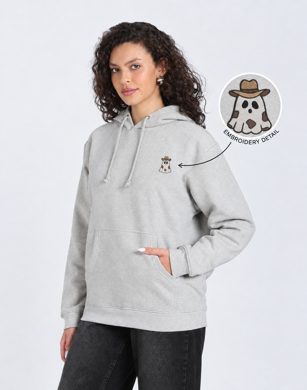 Unisex Premium Oversized Cotton Hoodie - Embroidery cowgirl ghost