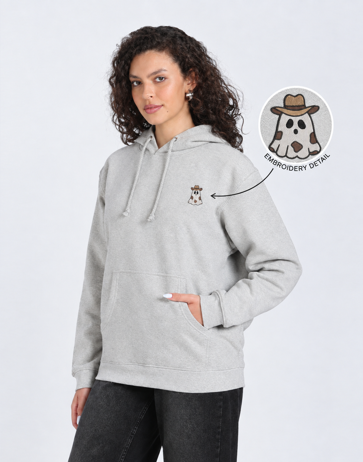 Unisex Premium Oversized Cotton Hoodie - Embroidery cowgirl ghost